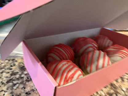 Valentines Day Red Velvet Cake Pops dipped in White Chocolate