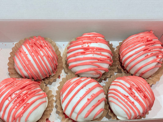 Valentines Day Red Velvet Cake Pops dipped in White Chocolate